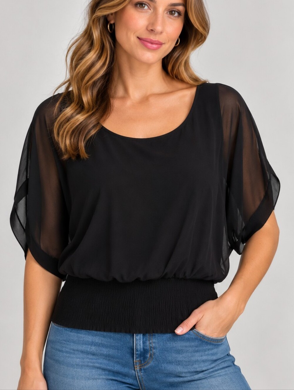 💙 Joseph -  Black Lightweight Butterfly Sleeve Blouse